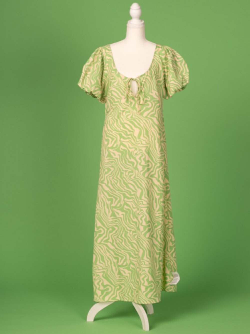 ASOS Design Puff Sleeve Tea Dress Size 12 Summer Green Zebra Dopamine NWT Artsy